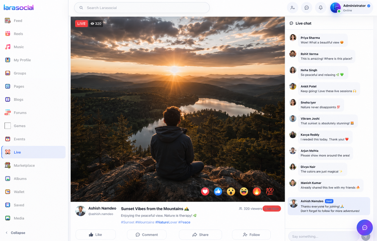 LaraSocial live video room with chat
